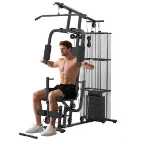 Home Gym, Multifunction Gym Equipment Workout Station with 100Lbs Weight Stack for Lat Pulldown, Leg Extensions, Preacher Bicep Curls